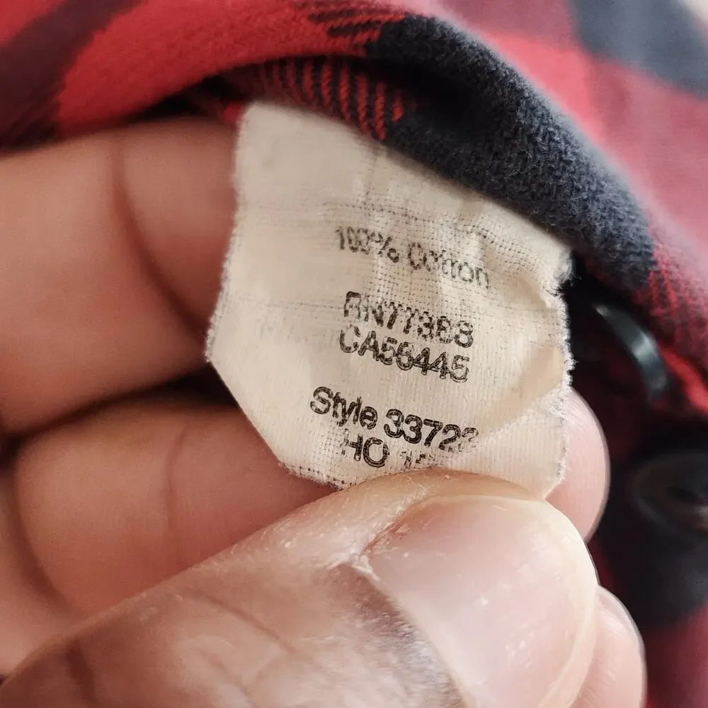 Vintage 1990s J.Crew Men's XS Red Black Buffalo Plaid Flannel Shirt Cabincore